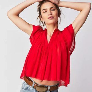 Free People FP One Padma Top Red Flutter Blouse New S